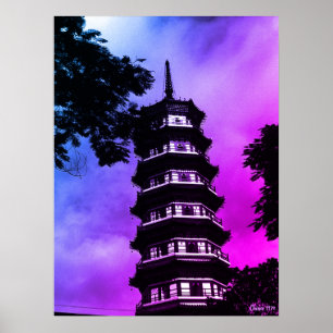 Poster Chine Ancien Canton la pagode fleurie