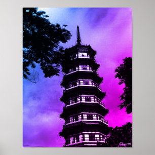 Poster Chine Ancien Canton la pagode fleurie