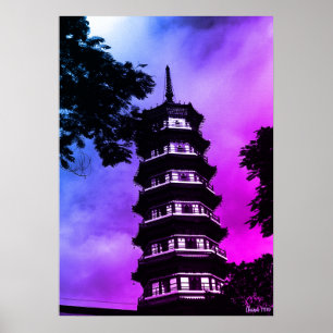 Poster Chine antique Canton la pagode fleurie