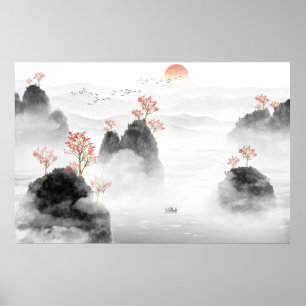 Poster Chine Artistique Conception Encre Peinture Paysage