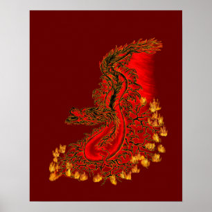 Poster Chine Dragon rouge et or design