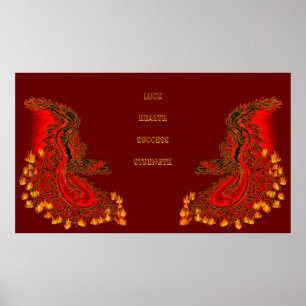 Poster Chine Dragon rouge et or design