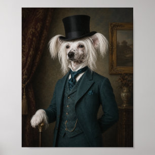 Poster Chinese Crested Dog Portrait Print, Victorian Gent
