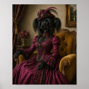 Poster Chinese Crested Dog Portrait Print, Victorian Lady