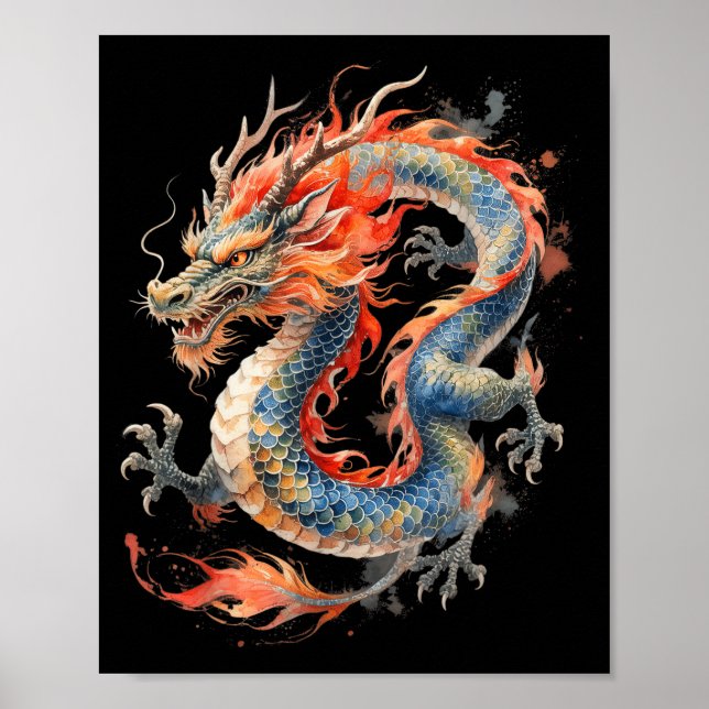 Poster Chinese Dragon Asian Mythology Zodiac  (Devant)