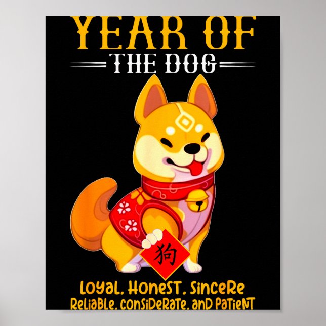 Poster Chinese Year Of The Dog Zodiac Sign Happy Lunar Ne (Devant)
