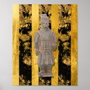 Poster Chinois Asiatique Terracotta Guerrier Or Mur Noir