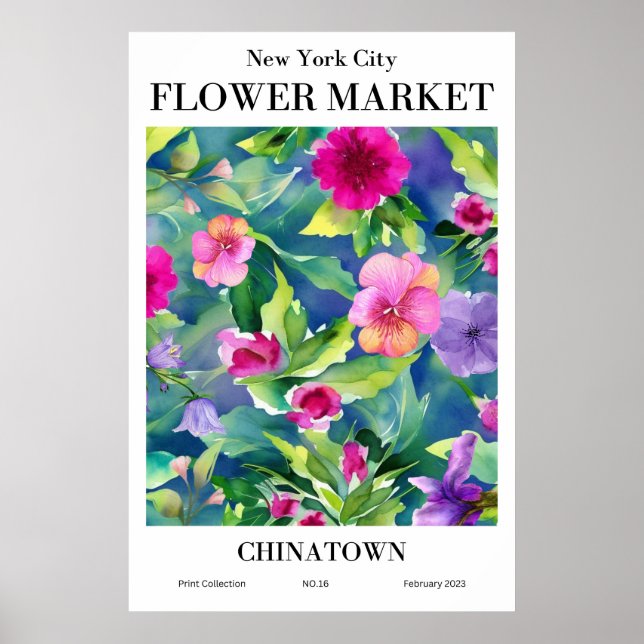 Poster chinois du marché aux fleurs de New York (Devant)