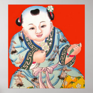 Poster Chinois rire Bonne chance Nouvel An Bouddha art