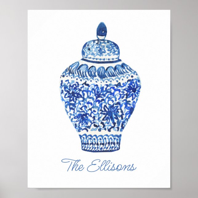 Poster Chinoiserie Aquarelle Ginger Jar (Devant)