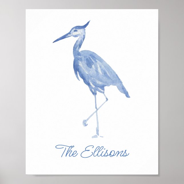 Poster Chinoiserie Aquarelle Héron bleu (Devant)