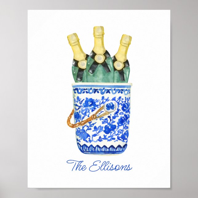 Poster Chinoiserie Aquarelle Sac à vin (Devant)