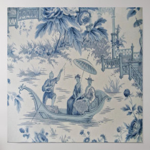 Poster Chinoiserie bleu et blanc Oriental chinois