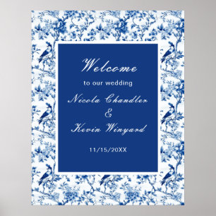 Poster Chinoiserie Blue Birds and Flowers Mariage