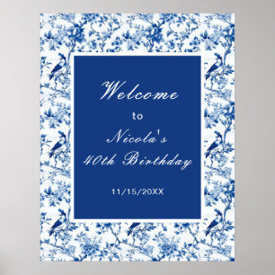 Poster Chinoiserie Oiseaux bleus et Fleurs Mariage