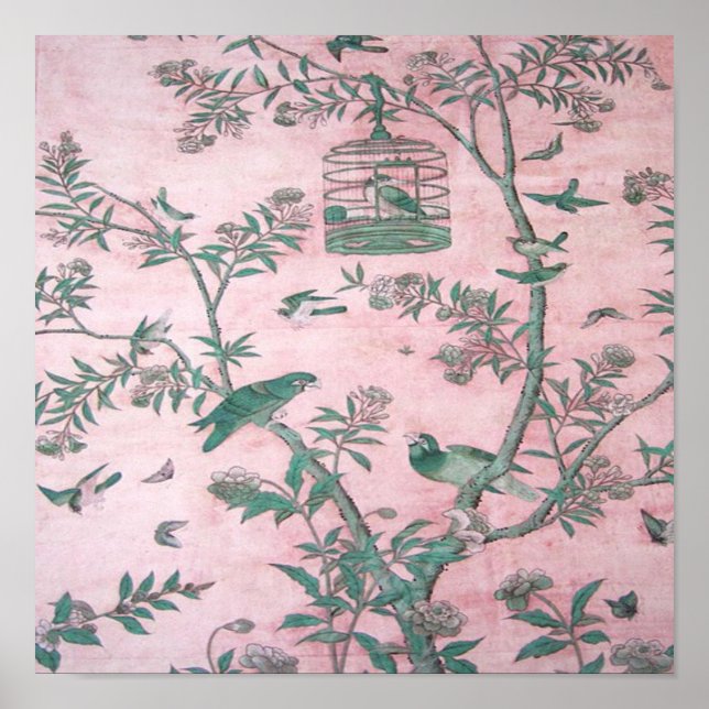 Poster Chinoiserie rose (Devant)