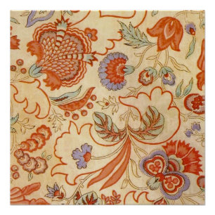 Poster Chintz Floral Antique Terracotta Français Vintage