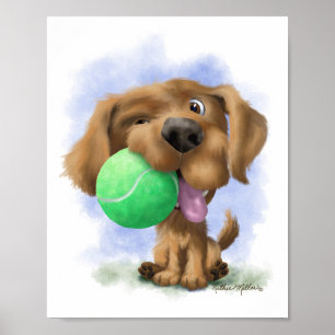 Poster Chiot adorable avec balle de tennis dessin animé