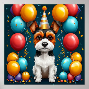 Poster Chiot Adorable Célébrant un Anniversaire