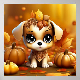 Poster Chiot Citrouille d'automne
