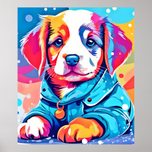 Poster Chiot en design de manteau bleu