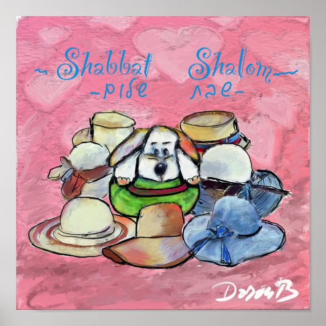 Poster Chiot et chapeaux (Devant)