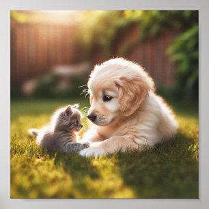 Poster Chiot Golden Retriever avec chaton