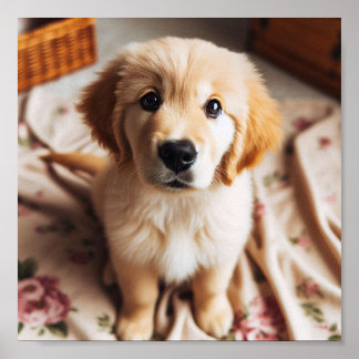 Poster Chiot Golden Retriever avec de mignons yeux de chi