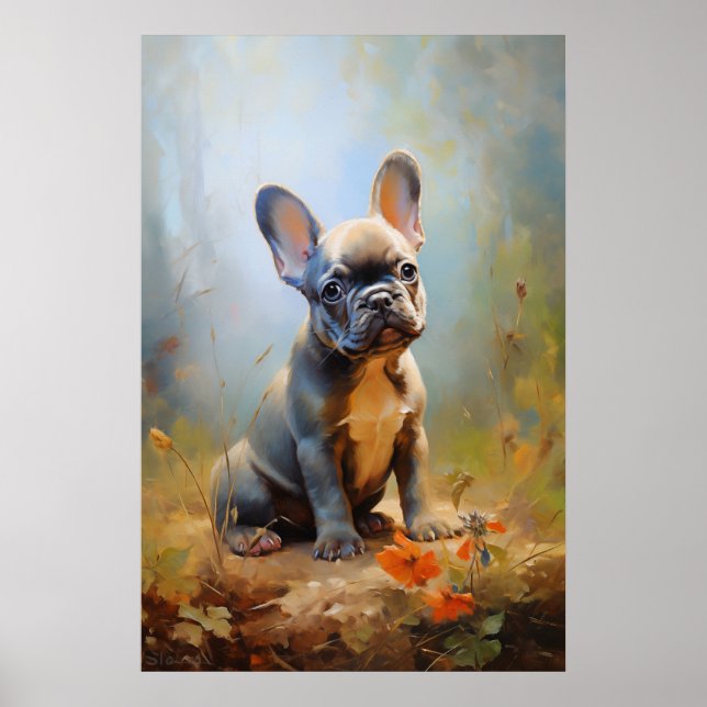 Poster Chiot gris taureau français (Devant)