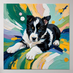 Poster Chiot joueur dans une explosion de couleurs – Abst