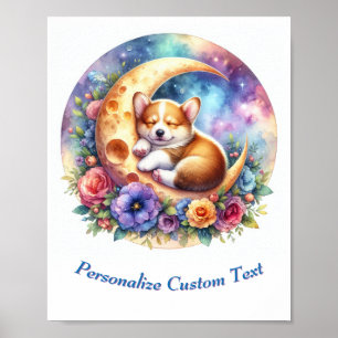 Poster Chiot Mignon Personnalisé Endormi sur la Lune