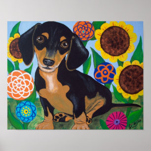 Poster Chiot noir et blanc Dachshund