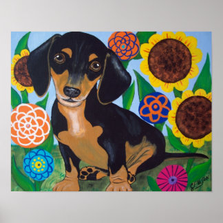 Poster Chiot noir et blanc Dachshund