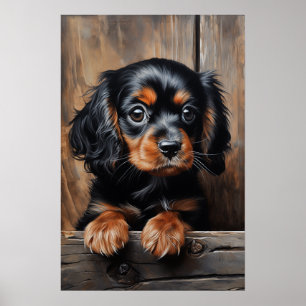Poster Chiot noir et tan Cavalier