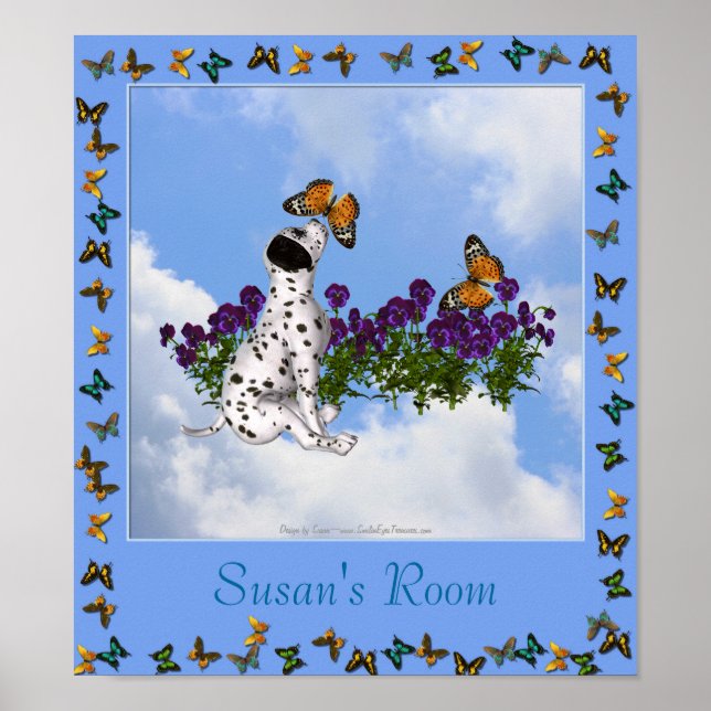 Poster Chiot Papillons Violets Salle Enfants Personnalisé (Devant)