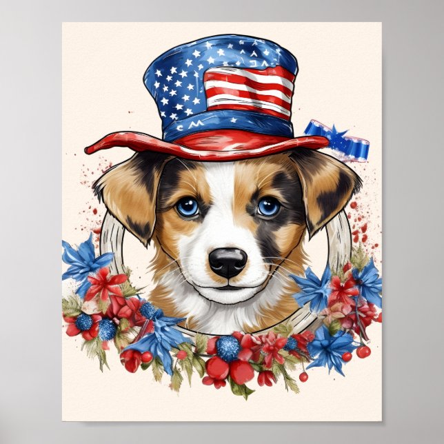 Poster Chiot patriotique 4 juillet fête de l'indépendance (Devant)