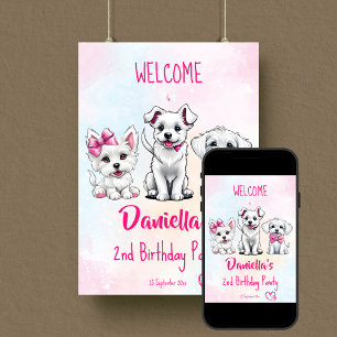 Poster Chiot pawty mignon chiot rose blanc signe de bienv