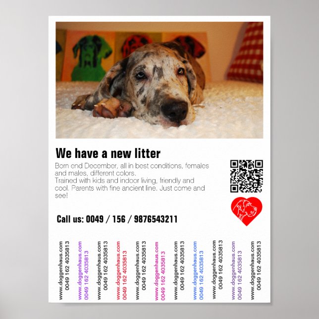 Poster Chiot pour la vente prospectus avec code QR (Devant)