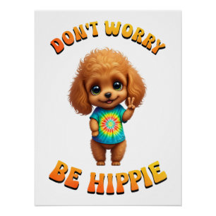 Poster Chiots Caniches Hippies Chien Heureux 