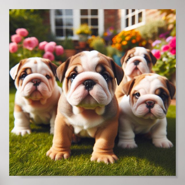 Poster chiots de Bulldog anglais (Devant)