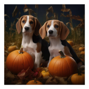 Poster Chiots Foxhound Anglais Américain Délice d'Automne