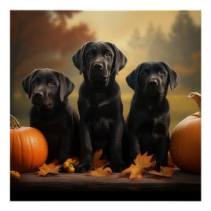Poster Chiots Labrador Délice d'Automne Citrouille