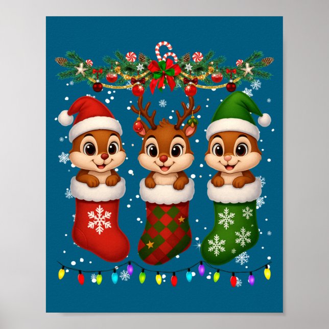 Poster Chipmunk In Christmas Socks Lights Chipmunk Xmas L (Devant)