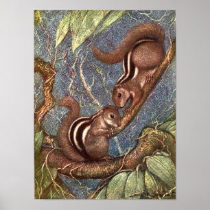 Poster Chipmunks par Louis Sargent, Vintages animaux sauv