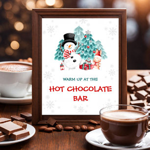 Poster Chocolat chaud Bar mignonne Snowman fête de Noël