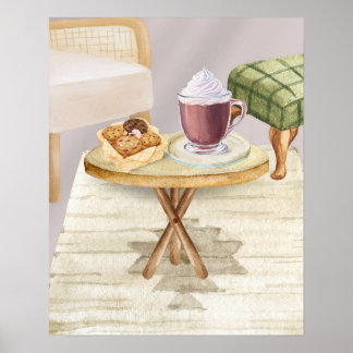 Poster Chocolat chaud et biscuits sur une table en bois