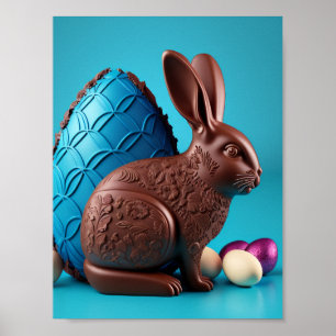 Poster Chocolat Lapin de Pâques et Oeufs