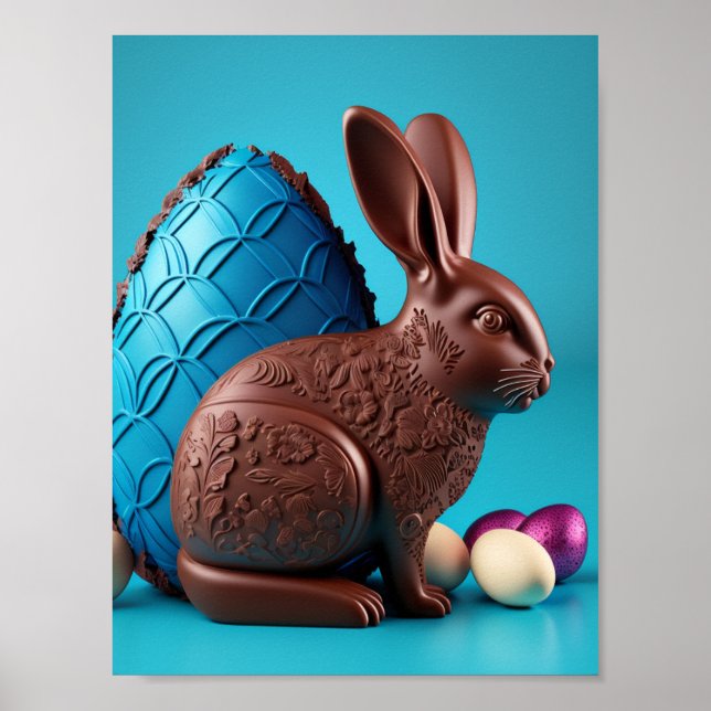 Poster Chocolat Lapin de Pâques et Oeufs (Devant)