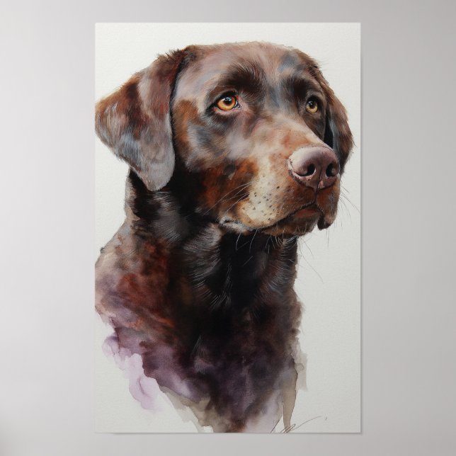 Poster Chocolate labrador retriever watercolor (Devant)