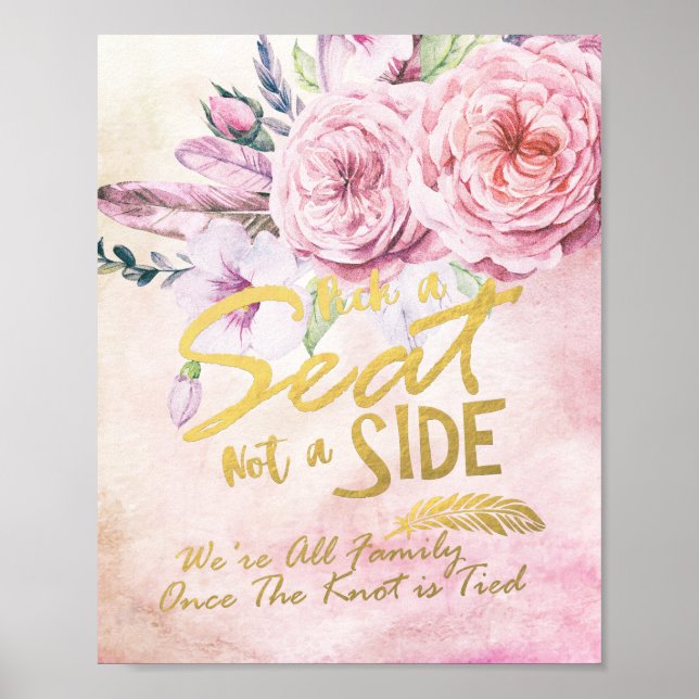 Poster Choisir Un Siège Pas Un Côté Mariage Aquarelle Flo (Devant)